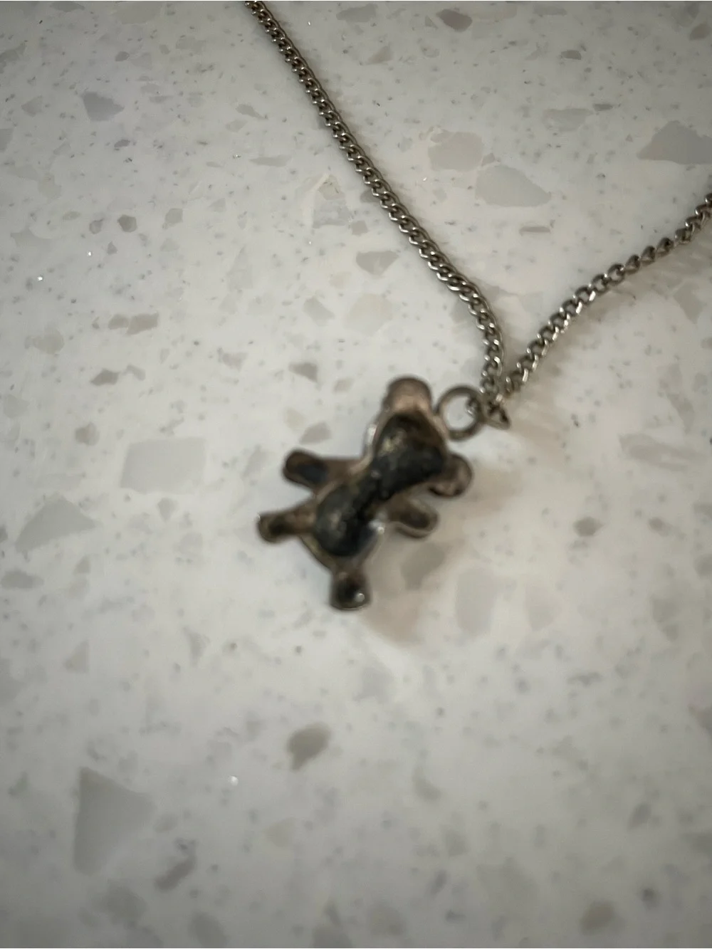 Vintage Silver Tone Teddy Bear Necklace